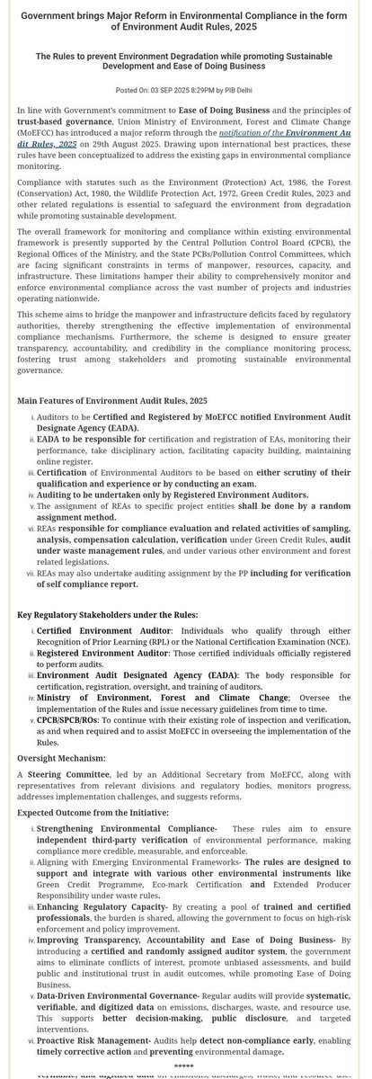 DDNewslive's tweet image. Government brings Major Reform in #EnvironmentalCompliance in the form of #EnvironmentAuditRules2025 

The Rules to prevent Environment Degradation while promoting #SustainableDevelopment and #EaseOfDoingBusiness 

@EnvironmentPib @moefcc
