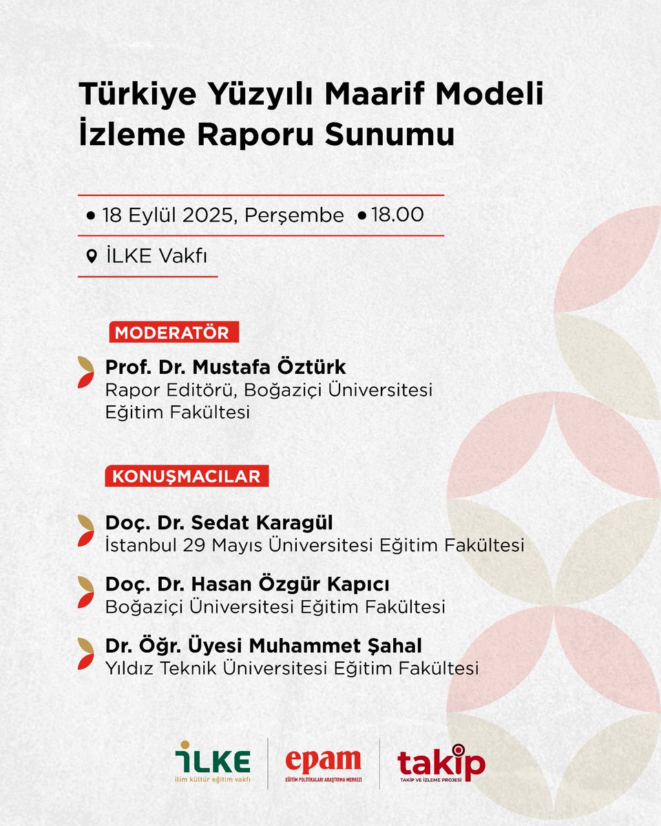 Türkiye Yüzyılı Maarif Modeli, en güncel saha verileri ve öğretmen görüşleriyle değerlendiriliyor!  

Öğrenme ortamlarından ölçme-değerlendirme süreçlerine, branş bazlı analizlerden sosyal-duygusal öğrenmeye kadar kapsamlı bulgular, kamuoyuyla buluşuyor.  

🗓️ 18 Eylül 2025,