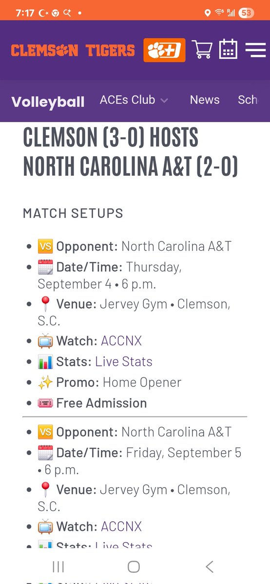 James1927566340's tweet image. #AggiePride #AggieVB #CAA
Watch A&amp;amp;T vs Clemson volleyball match on ACCNX...Thurs &amp;amp; Fri at 6pm @NCATAGGIES @tyne_ross