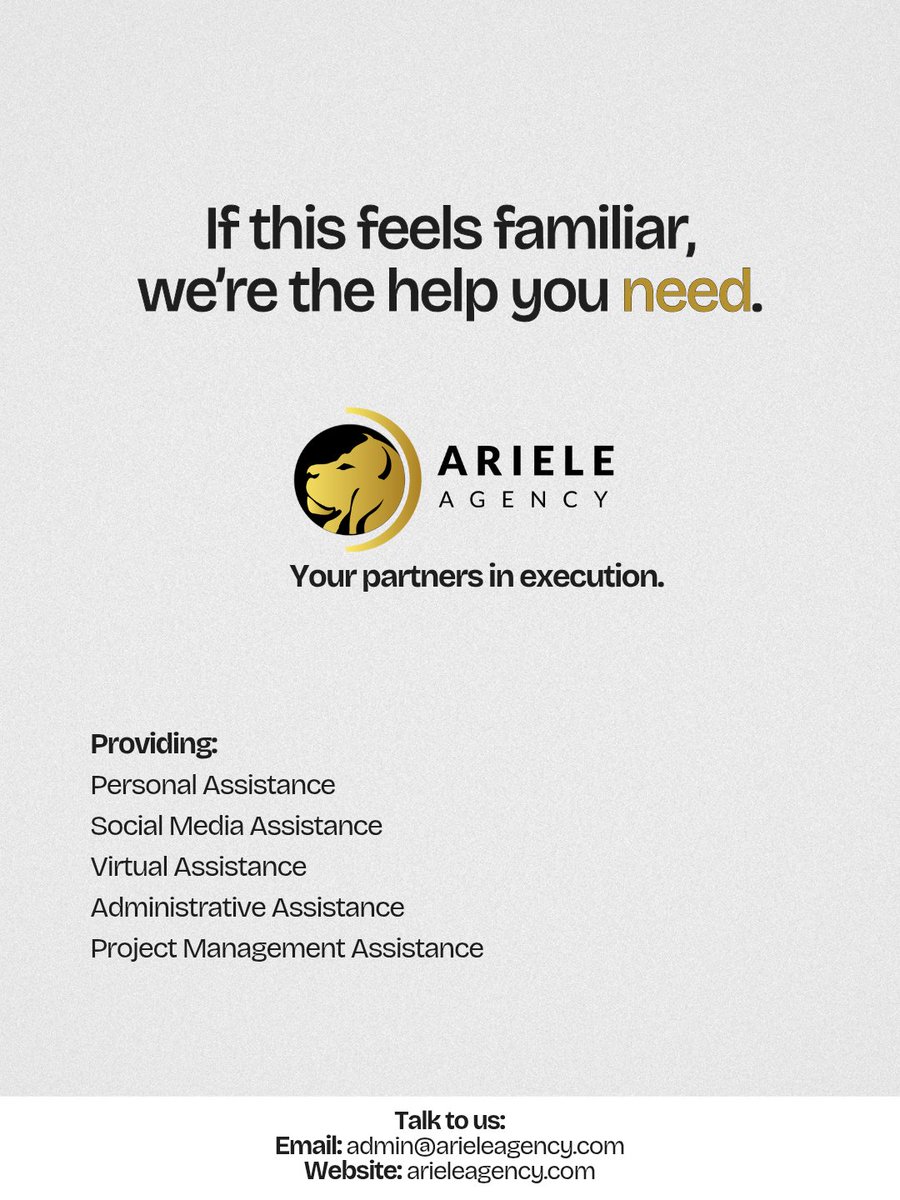 ArieleAgency's tweet image. We see you. We can handle it for you.
With experience and expertise, we’ll help you reach your goals.

📩 Reach us: admin@arieleagency.com
#arieleagency #ExecutiveSupport #ExecutiveAssistance