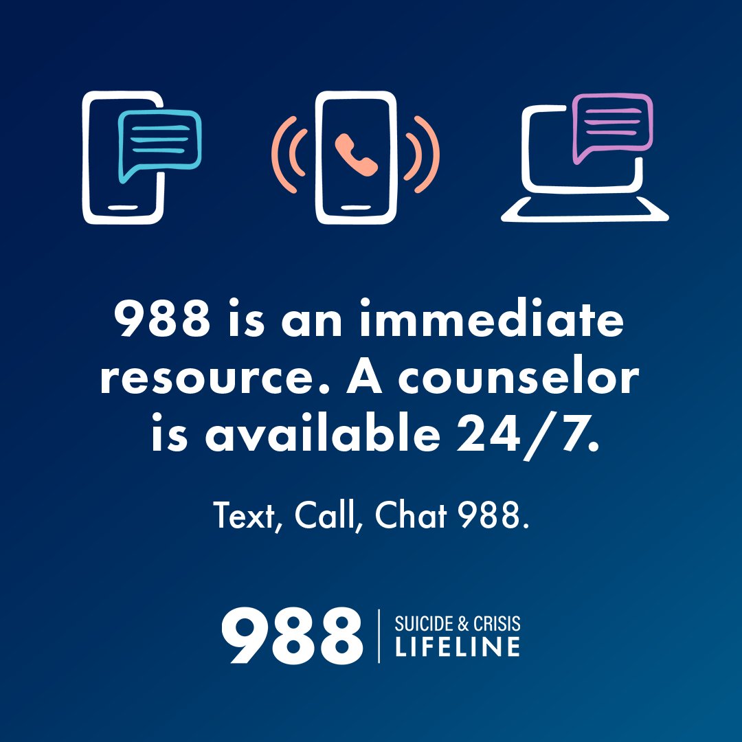 988 Suicide &amp; Crisis Lifeline (@988lifeline) provides 24/7, free and confidential support for people in distress, prevention and crisis resources for you or your loved ones, and best practices for professionals. Call or text 988 or chat 988Lifeline.org. #SPM25