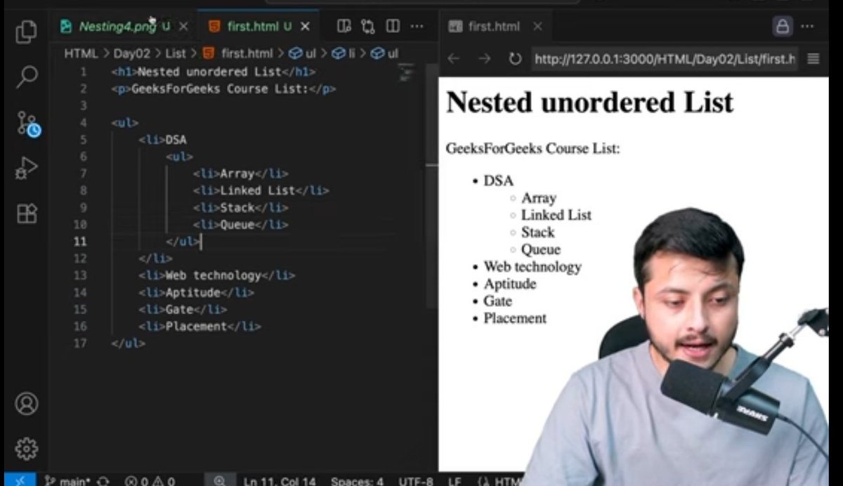 AayushChau75035's tweet image. Day 3 of MERN Stack Journey 🍃
👨🏻‍💻Topics covered:
🔸Nested list in HTML
🔸Tables in HTML
thanks to our one and only @rohit_negi9 bhaiya 🗿🚀
#WebDevelopment #coderarmy #html6