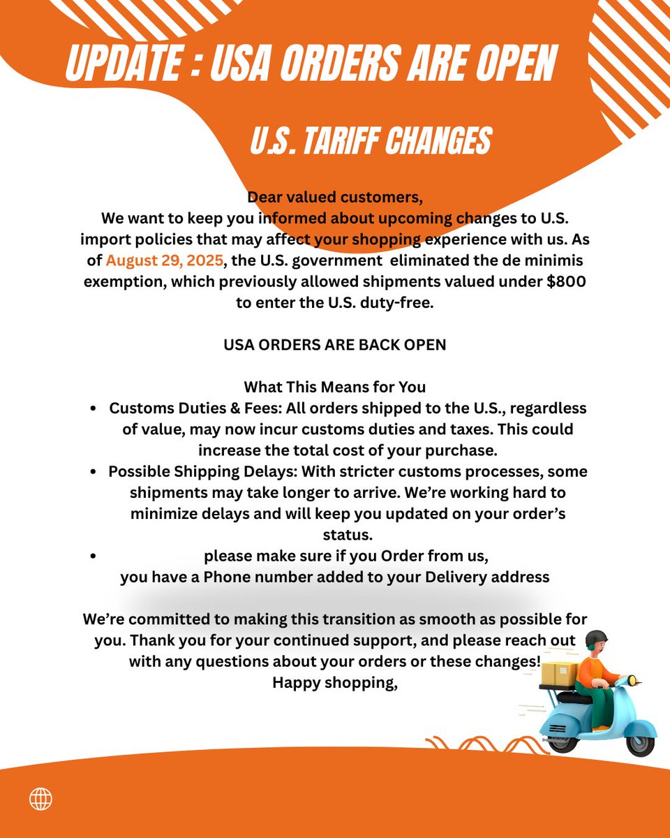 Dear valued customers,
We  want to keep you informed, we continue to send Parcel to the USA via Royal Mail / USPS #shipping #etsy #Tariffs #customs #Businessuk #UK