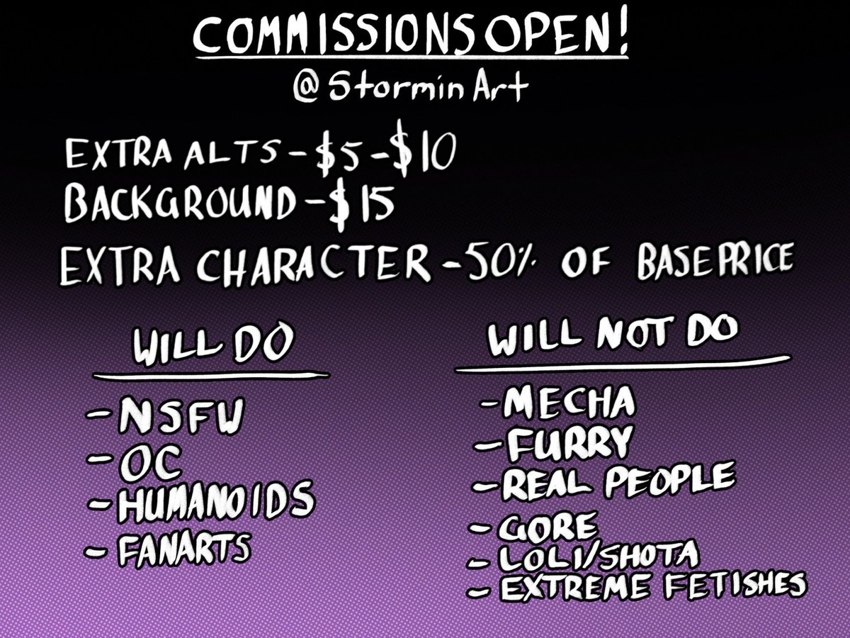I'll be opening comms on the 11th

If anyone is interested dm me

5 slots