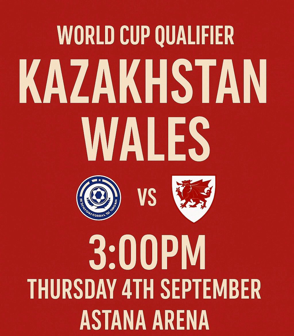 🏆 WORLD CUP QUALIFIER LIVE AT THE FOUR ELMS 🏆
🇰🇿 Kazakhstan vs WALES 🏴󠁧󠁢󠁷󠁬󠁳󠁿 
📅 Thursday 4th September | 🕒 3PM KO
📍 Four Elms Pub | Streaming from Astana Arena

The Red Wall marches on—and we’re backing the boys in full voice!
🎶 Welsh anthems, red shirts, and proper pub passion