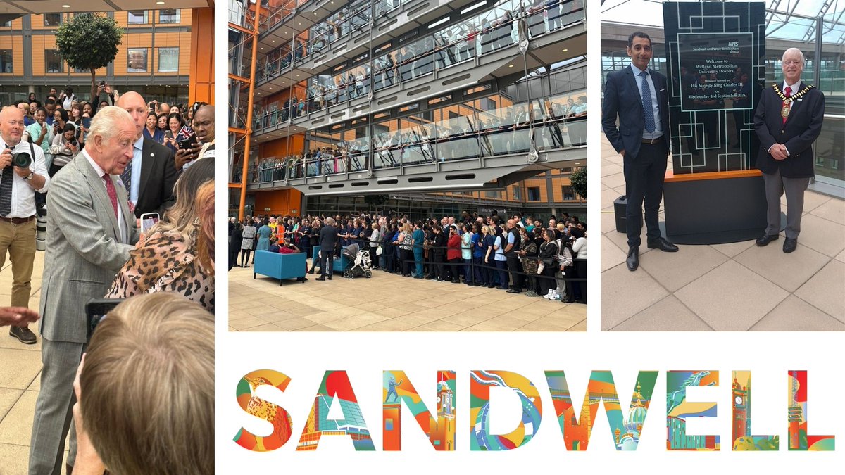 💚How fantastic to see His Majesty The King in #Smethwick today.

👑His Majesty was here to officially open
<a href="/SWBHnhs/">SWB NHS Trust</a>'s new Midland Metropolitan Hospital, where he met staff, patients, volunteers, and the Mayor of Sandwell Councillor Steve Melia.
