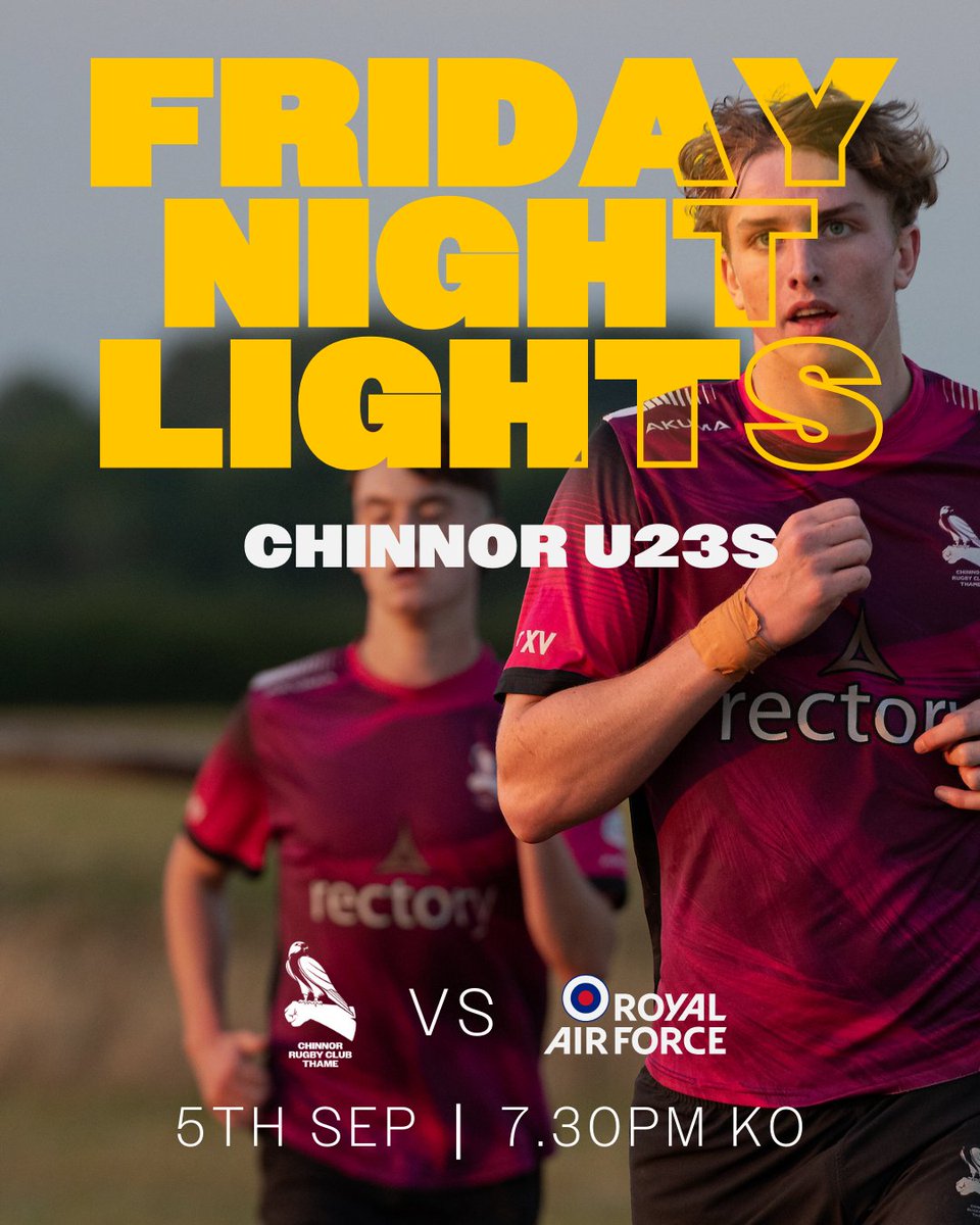 Chinnor's U23's make their debut against RAF U23's under the lights this Friday!

7.30 KO. Come down to Kingsey Road to cheer them on!