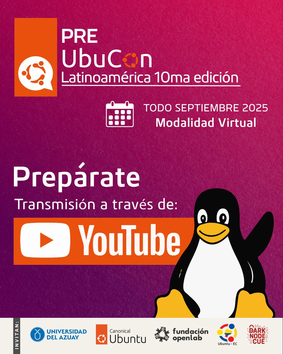 ¡¡¡ Transmisiones en nuestro canal de Youtube Ubuntu Ec !!!
youtube.com/@UbuntuEcuador…