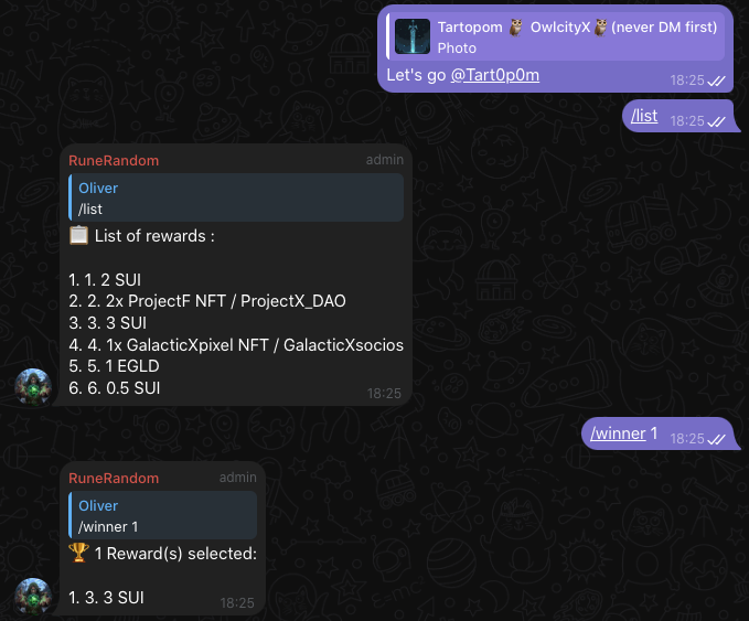 Congrats tartopom80  for this second impressive mint.

RuneRandom's verdict: 3 SUI in your wallet.

The rewards list is still available:
_ 1 EGLD
_ 2 SUI
_ 2x ProjectF NFT / ProjectX_DAO
_ 0.5 SUI
_ 1x GalacticXpixel NFT / GalacticXsocios

--Trinity