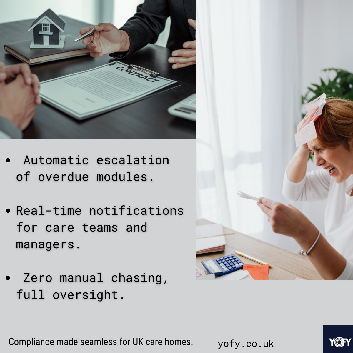 yofyuk's tweet image. Overdue training? No more chasing.

With YOFY, every missed module goes straight to your dashboard in real time, with no manual follow-up.

Stay audit-ready.
 Save admin time.
 Focus on care.

#CareHomeCompliance #YOFY #TrainingAutomation
