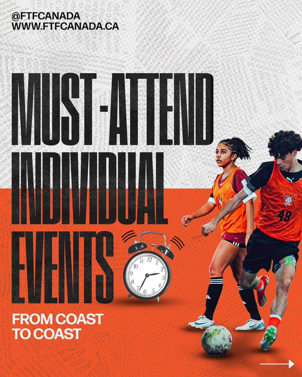 FTFCanada__'s tweet photo. Must Attend Individual Events from Coast to Coast! 🇨🇦

Your pathway to getting scouted starts here! 🤩Impress coaches, scouts, and agents from North America and abroad! 🌎

🔗 Links in Bio

#FTFCanada #LeaveYourMark #CanadianSoccer #UpcomingEvents https://t.co/ycfNv6Hp80