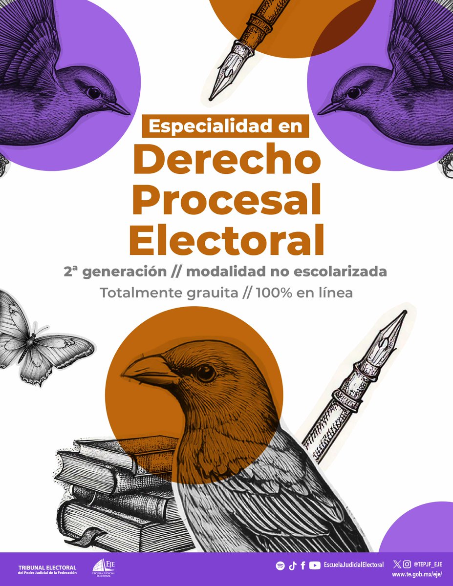 TEPJF_EJE's tweet photo. 📢 ¡Convocatoria abierta! Especialízate en Derecho Procesal Electoral (modalidad no escolarizada).

📅 Registro: 20 al 24 de octubre 2025 o hasta agotar 250 lugares.

👉 Convocatoria: https://t.co/0iXF7gnJFq https://t.co/UOTxo5gFOT