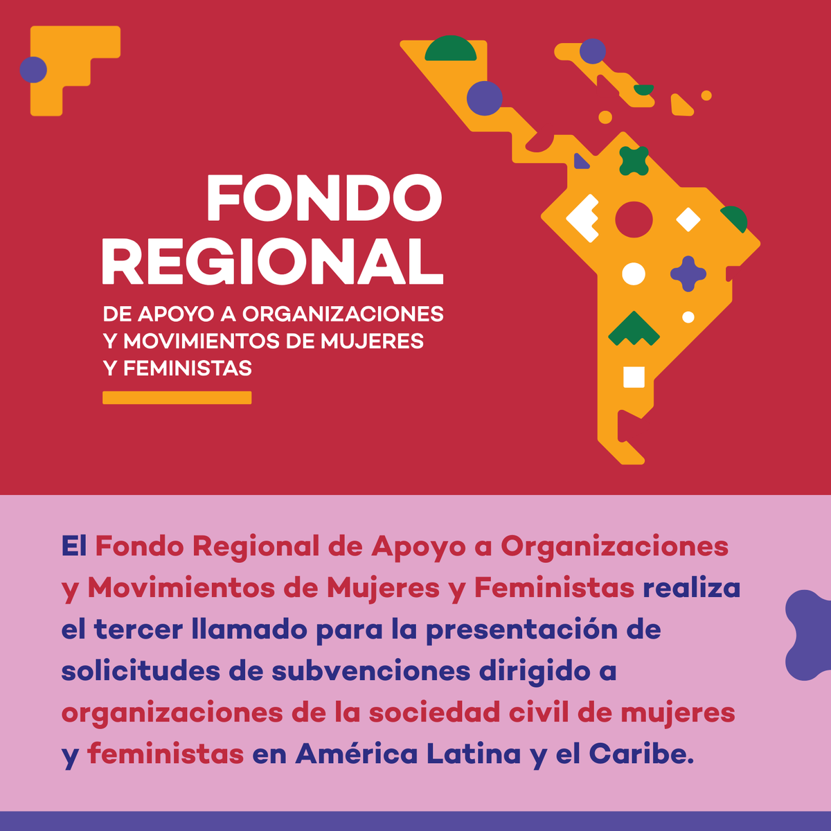 ONUMujeres's tweet photo. 📢 ¡Atención organizaciones de mujeres y feministas en ALC!

Ya está abierto el 3er llamado del Fondo Regional de Apoyo para subvenciones orientadas a:
✔️ Acciones ambientales y climáticas con perspectiva de género
✔️ Respuesta y prevención de la violencia contra las mujeres https://t.co/otOzR1EZf1