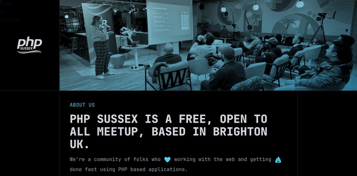 PHP Sussex has a new look! <a href="/joby_h/">Joby Harding</a>'s been busy and delivered a sleek new design 💅 phpsussex.uk