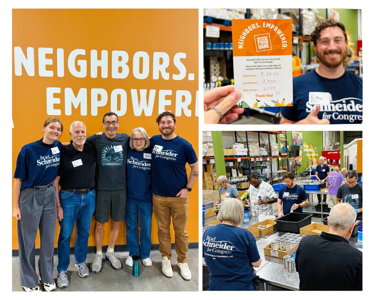 Brad Schneider (@schneider4il10) on Twitter photo Last week, my team visited <a href="/ILfoodbank/">Northern IL Food Bank</a> to volunteer at their Lake Forest location. Together, with our Grassroots team, they packed 2,520 pounds of food, and provided 2,100 meals to families in need! Last week, my team visited <a href="/ILfoodbank/">Northern IL Food Bank</a> to volunteer at their Lake Forest location. Together, with our Grassroots team, they packed 2,520 pounds of food, and provided 2,100 meals to families in need!