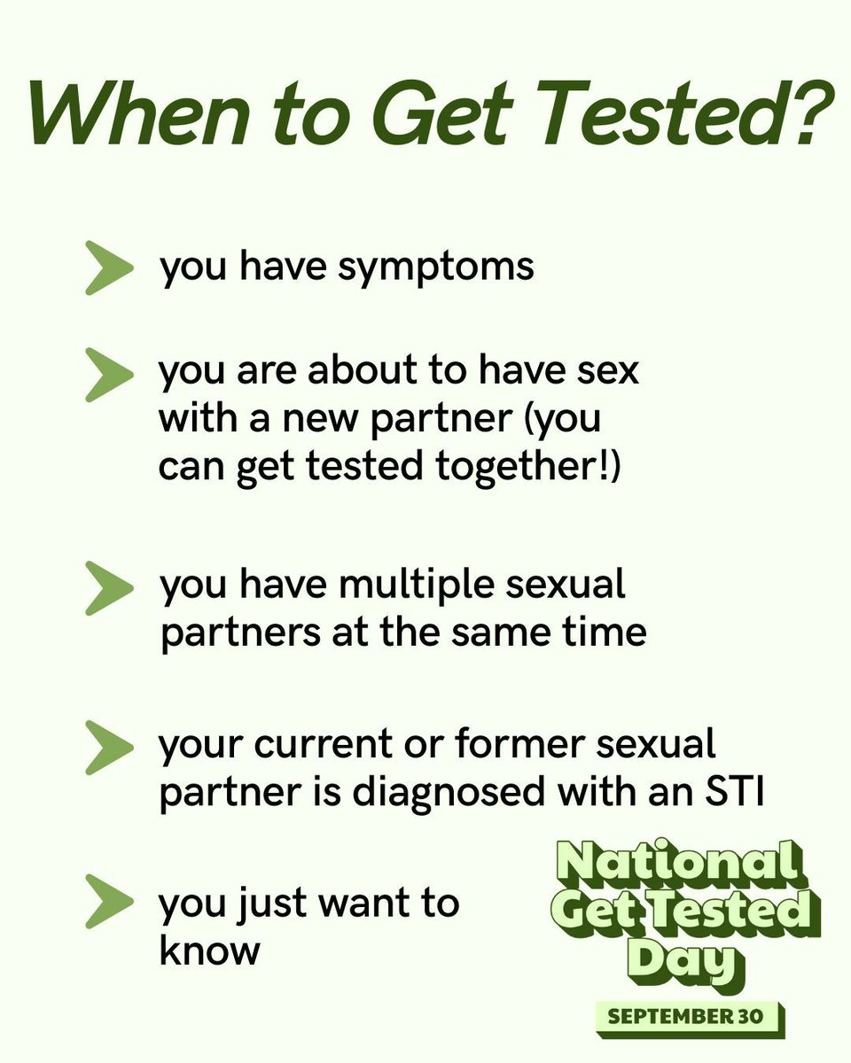 What is the right timing for getting tested? Here are some (but not all) reasons to get tested 🧪 🔬 #STItesting #STIawareness #GetTested #NationalGetTestedDay #NGTD #STIprevention #STItest #TalkTestTreat #SaferSex #ASHA #AmericanSexualHealthAssociation