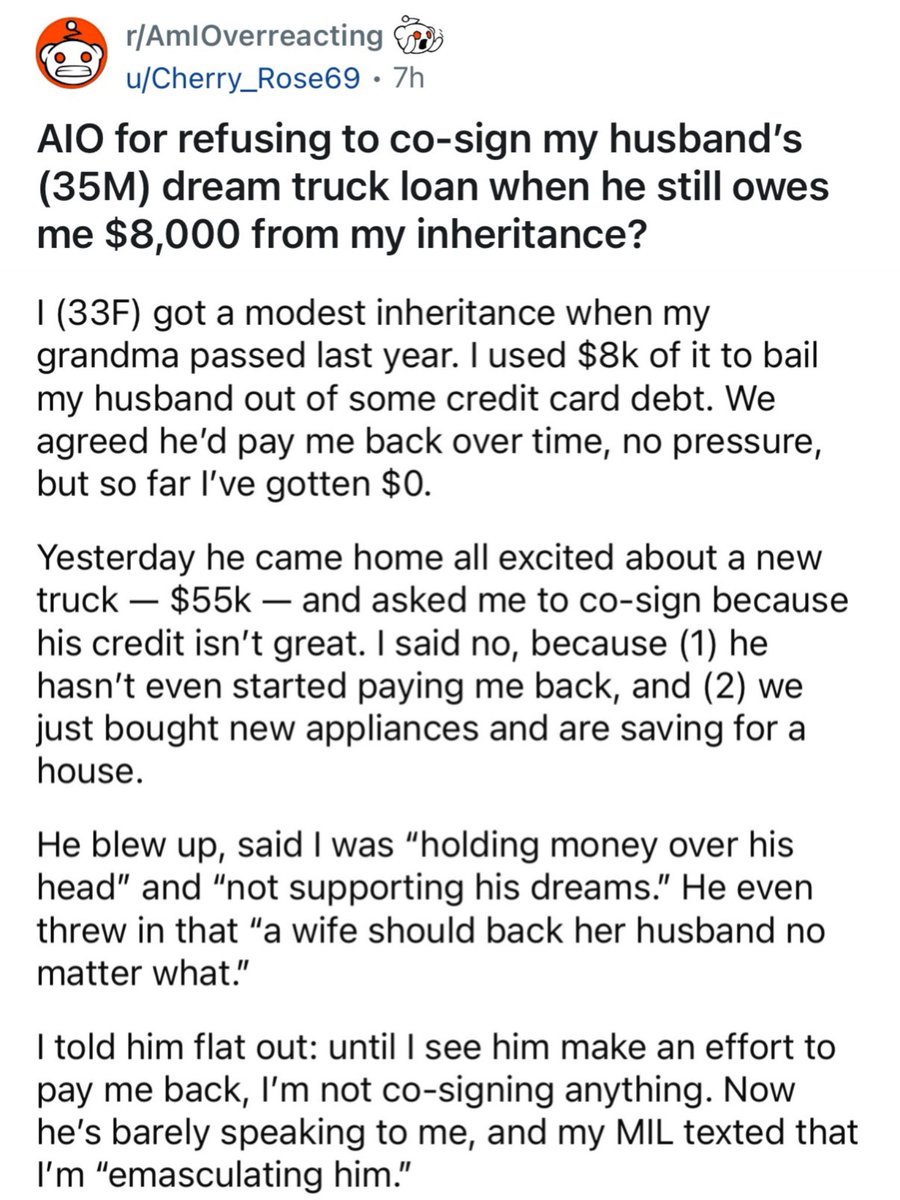 thechosenberg's tweet image. Forcing your wife into debt for a truck, now that’s a real American