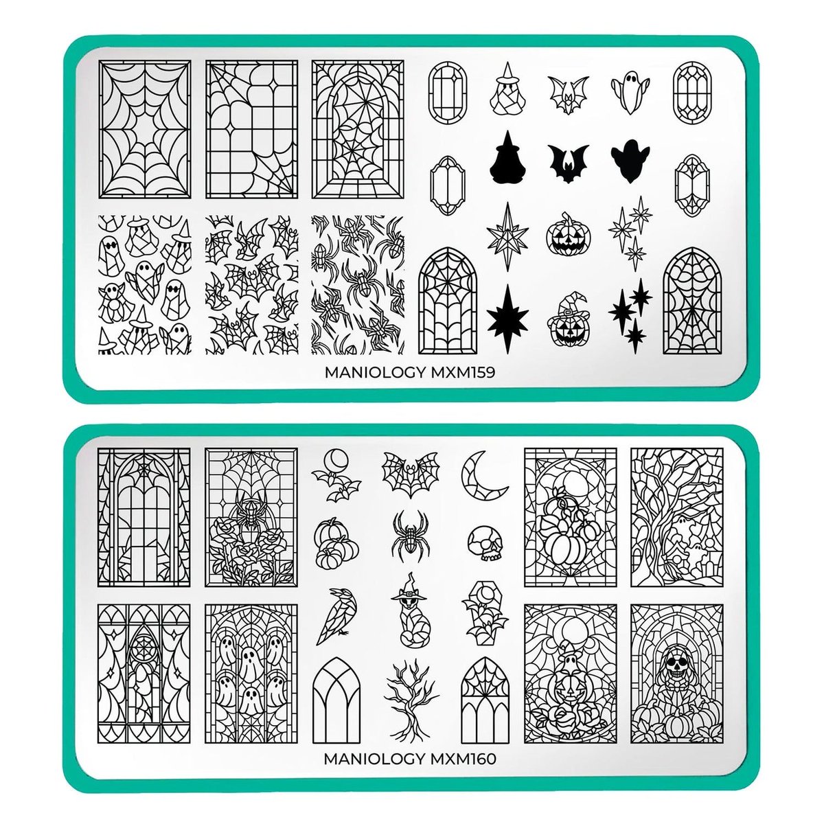 LacquerList's tweet image. The new monthly Maniology box, Haunted Reflection, is available for $35 USD. You get 2 Halloween themed stamping plates, a black stamping polish with green shimmer, a smokey black polish with green flakies, and 2 sheets of cuticle guards. maniology.com/products/nail-… #maniology