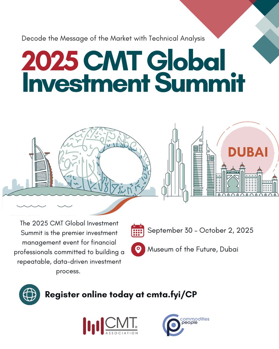 We’re proud to partner with <a href="/CMTAssociation/">CMT Association</a> for the 2025 Global Investment Summit (#CMTGIS2025) in Dubai 🇦🇪 Sept 30–Oct 2 at the Museum of the Future.

Partner rate: $850 👉 cmta.fyi/CP

#TechnicalAnalysis #DubaiFinance #InvestmentSummit