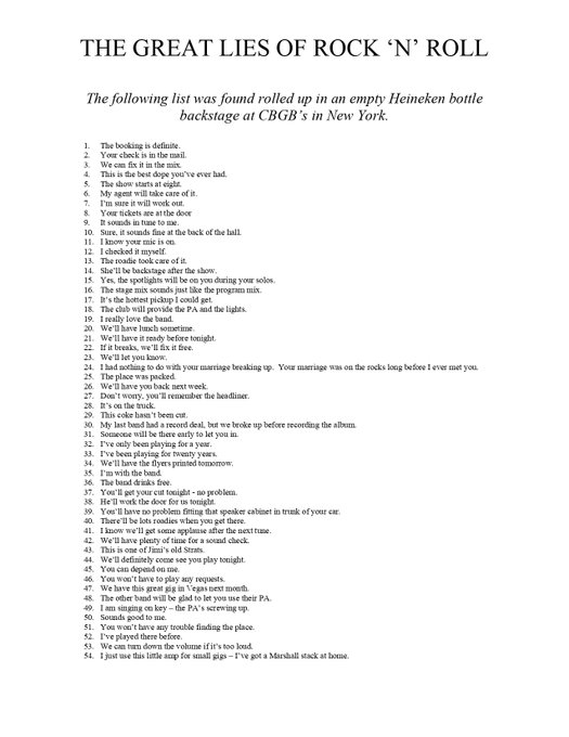 The Great Lies Of Rock "N" Roll