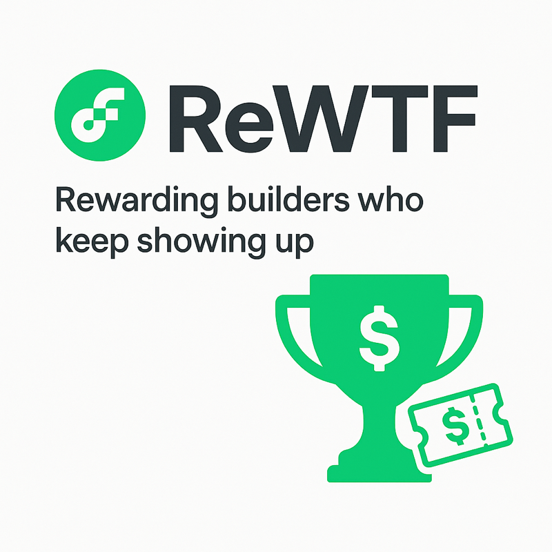 Great projects don’t stop at hackathons.

ReWTF is running all month, rewarding Flow builders who keep showing up.

📊 Track your commits to climb the leaderboard
🏆 Earn over 10K $FLOW + Community Rewards Store Points!

Start committing and start earning ⬇️