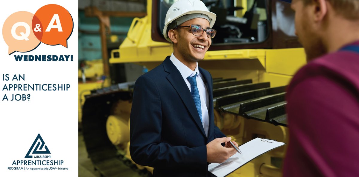 ApprenticeMS's tweet image. Q&amp;amp;A Wednesday! Is an apprenticeship a job? 🤔 YES! Apprentices are paid from day one and receive incremental wage increases as they gain skills. Get started today: msapprenticeship.works #QandA #Apprenticeship #PaidTraining #Career