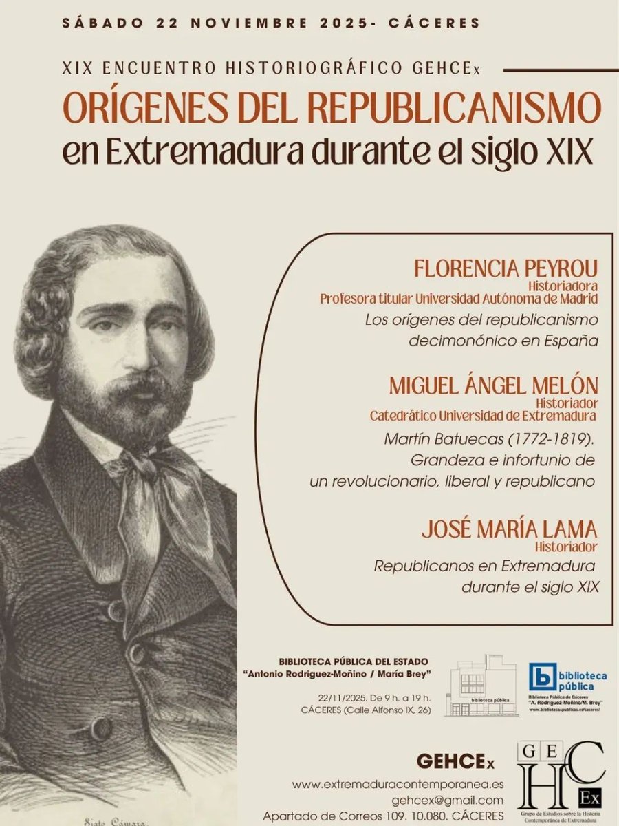 El 22 de noviembre tenemos una cita con el <a href="/Gehcex/">GEHCEx</a> y la historia del republicanismo en Extremadura: