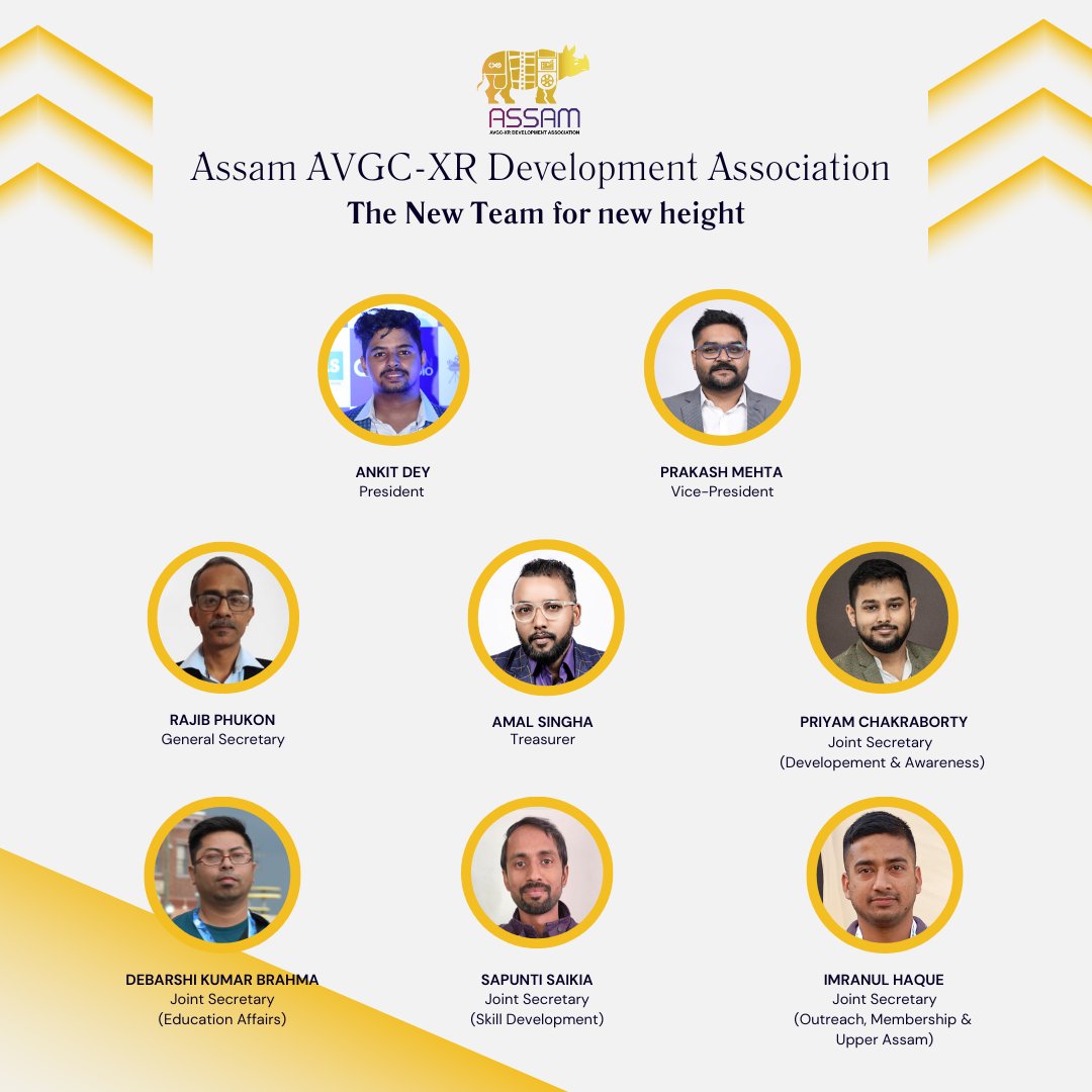 Assam_AVGCXR's tweet image. Introducing the new electing team of Assam AVGC-XR Development Association! 🚀

We&apos;re electrifying the AVGC-XR scene in India! 💥 

Let&apos;s revolutionize the future of Animation, VFX, Gaming, Comics, and Extended Reality together! 🌟