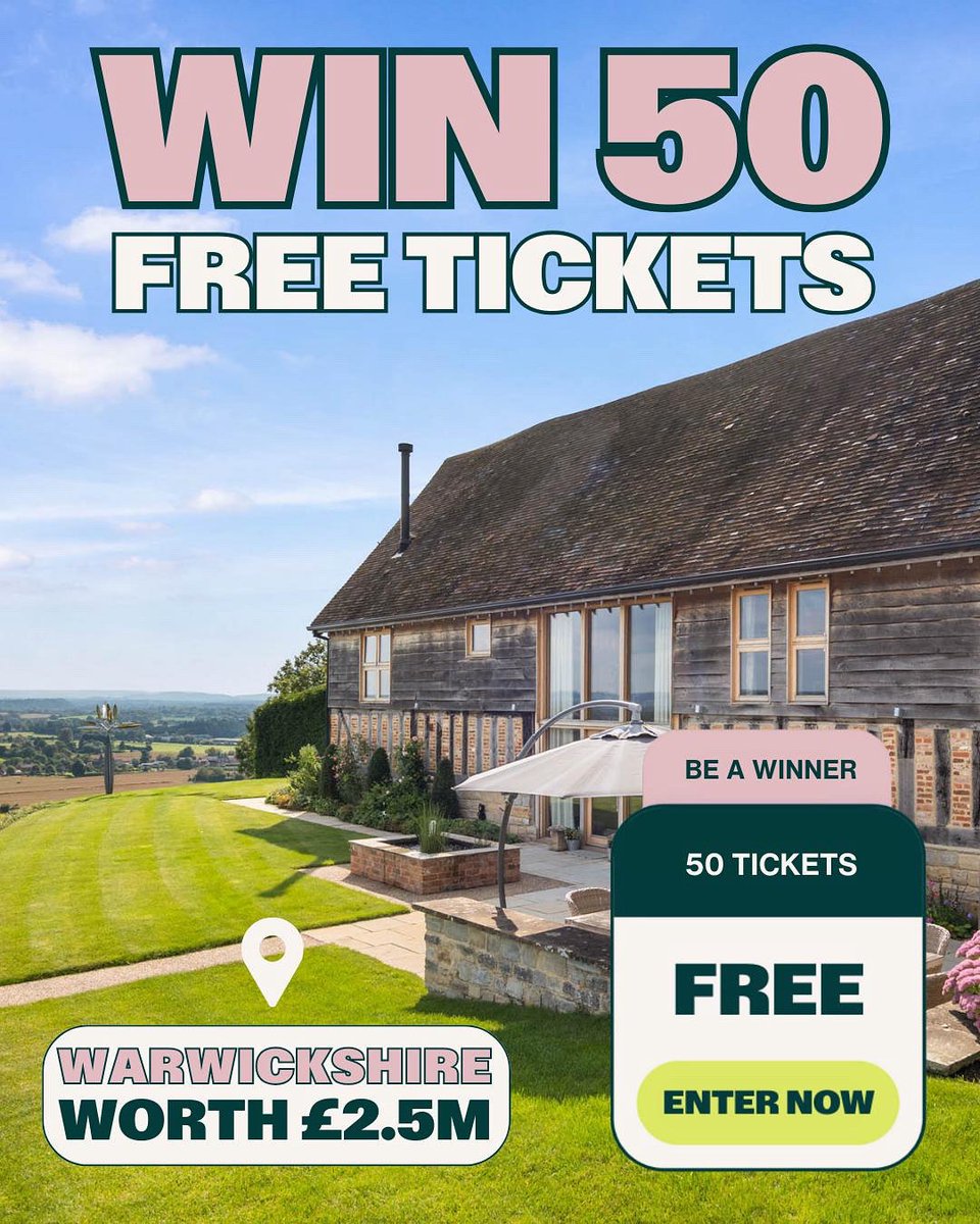 #WinItWednesday

We’re giving ONE lucky winner 50 FREE tickets to win our stunning £2.5M + Historic Dream Home 🏡✨

Want in? Just follow these 3 simple steps:
1.Like this post
2.Follow us
3.Tag 3 friends in the comments
That’s it! You’ll be entered into the draw