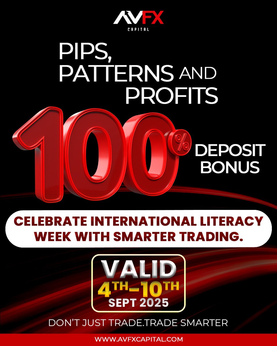 AVFX Capital (@avfxcapitals) on Twitter photo ๐ AVFX Capital - Literacy Week Special Bonus ๐ฐ
โ
๐๐๐% ๐๐๐ฉ๐จ๐ฌ๐ข๐ญ ๐๐จ๐ง๐ฎ๐ฌ
โ
Smarter trades, bigger profits
โ
Limited-time offer: 4th โ 10th Sept 2025
More capital. More opportunities.
๐ avfxcapital.com ๐
T&C Apply
#AVFX #ForexTrading #TradingBonus ๐ AVFX Capital - Literacy Week Special Bonus ๐ฐ
โ
๐๐๐% ๐๐๐ฉ๐จ๐ฌ๐ข๐ญ ๐๐จ๐ง๐ฎ๐ฌ
โ
Smarter trades, bigger profits
โ
Limited-time offer: 4th โ 10th Sept 2025
More capital. More opportunities.
๐ avfxcapital.com ๐
T&C Apply
#AVFX #ForexTrading #TradingBonus