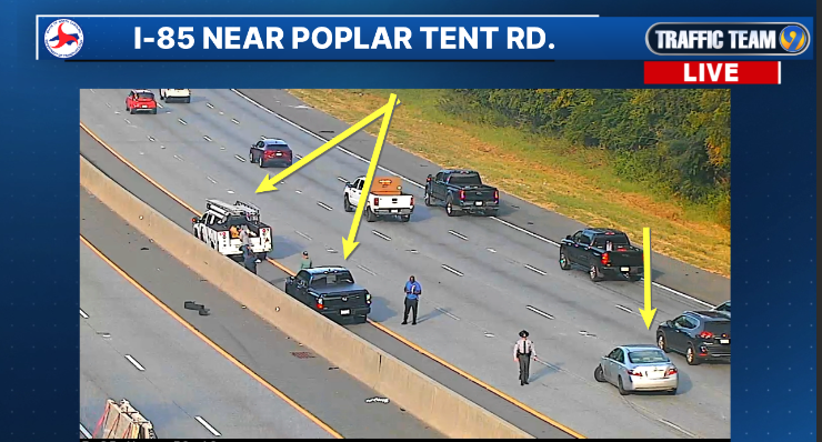 TrafficTeam9's tweet image. UPADTE: Crash #7 for I-85 is SB prior to Poplar Tent Rd. blocking the left 2 lanes.  #CabarrusCo #ConcordNC #clt #cltraffic #clttraffic