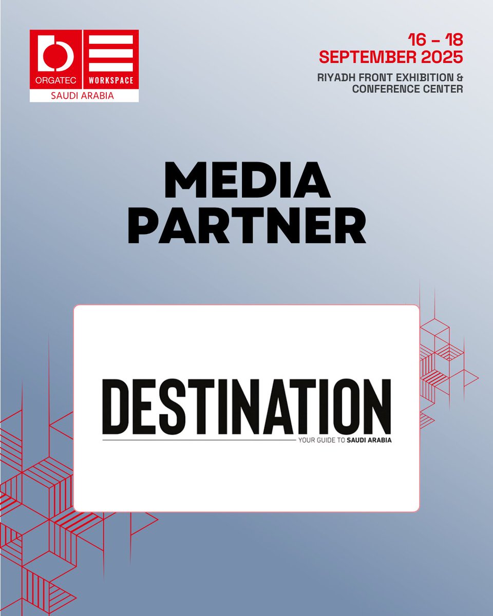 OrgatecSaudi's tweet image. Welcoming @Destination_KSA  as our Media Partner! ✨

Saudi’s leading travel &amp;amp; lifestyle publication, sharing culture &amp;amp; stories across the Kingdom, joining us to spotlight the future of workspace design at #OrgatecWorkspaceKSA

📅 16–18 Sept | 📍 Riyadh Front