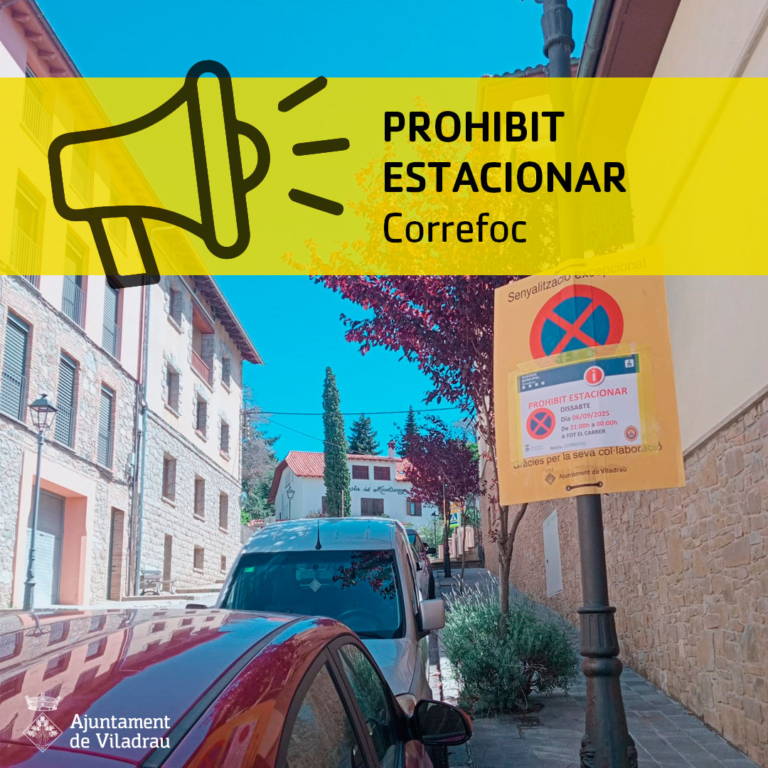 ⚠️AVÍS⚠️

🚫🚧 PROHIBIT ESTACIONAR per la 👹🔥 Correfoc:

📅 Dissabte 6 de setembre
⏰ De 21.00 a les 00.00 h

📍 Recorregut:
▶️C. Torreventosa (📌 inici)
▶️C. Sant Marçal
▶️Plaça Major
▶️C. Arbúcies
▶️Psg. Pietat (🏁 final)

🙏Disculpeu les molèsties‼

#Viladrau #Viladrauésmolt