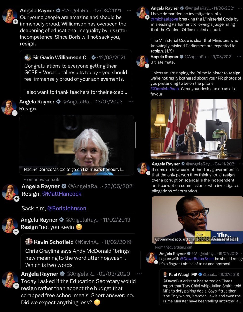 Rayner gets zero sympathy from me.

She has called for everyone and their dog to resign, over far more trivial matters might I add.

If a politician expects one rule for them and another for you, then they are not someone you can trust.