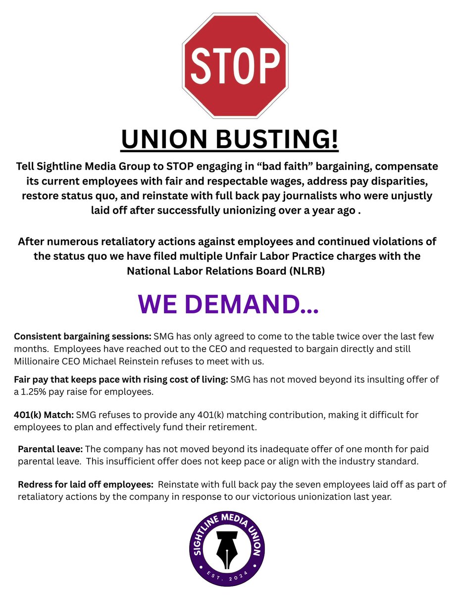 Stephen Losey (@stephenlosey) on Twitter photo ENOUGH IS ENOUGH: Members of the <a href="/SightlineUnion/">Sightline Media Union</a> are wearing red and leafleting outside the #DNconf this morning to tell <a href="/SightlineMedia/">Sightline Media</a>  to STOP its union busting and give us a fair contract! ENOUGH IS ENOUGH: Members of the <a href="/SightlineUnion/">Sightline Media Union</a> are wearing red and leafleting outside the #DNconf this morning to tell <a href="/SightlineMedia/">Sightline Media</a>  to STOP its union busting and give us a fair contract!