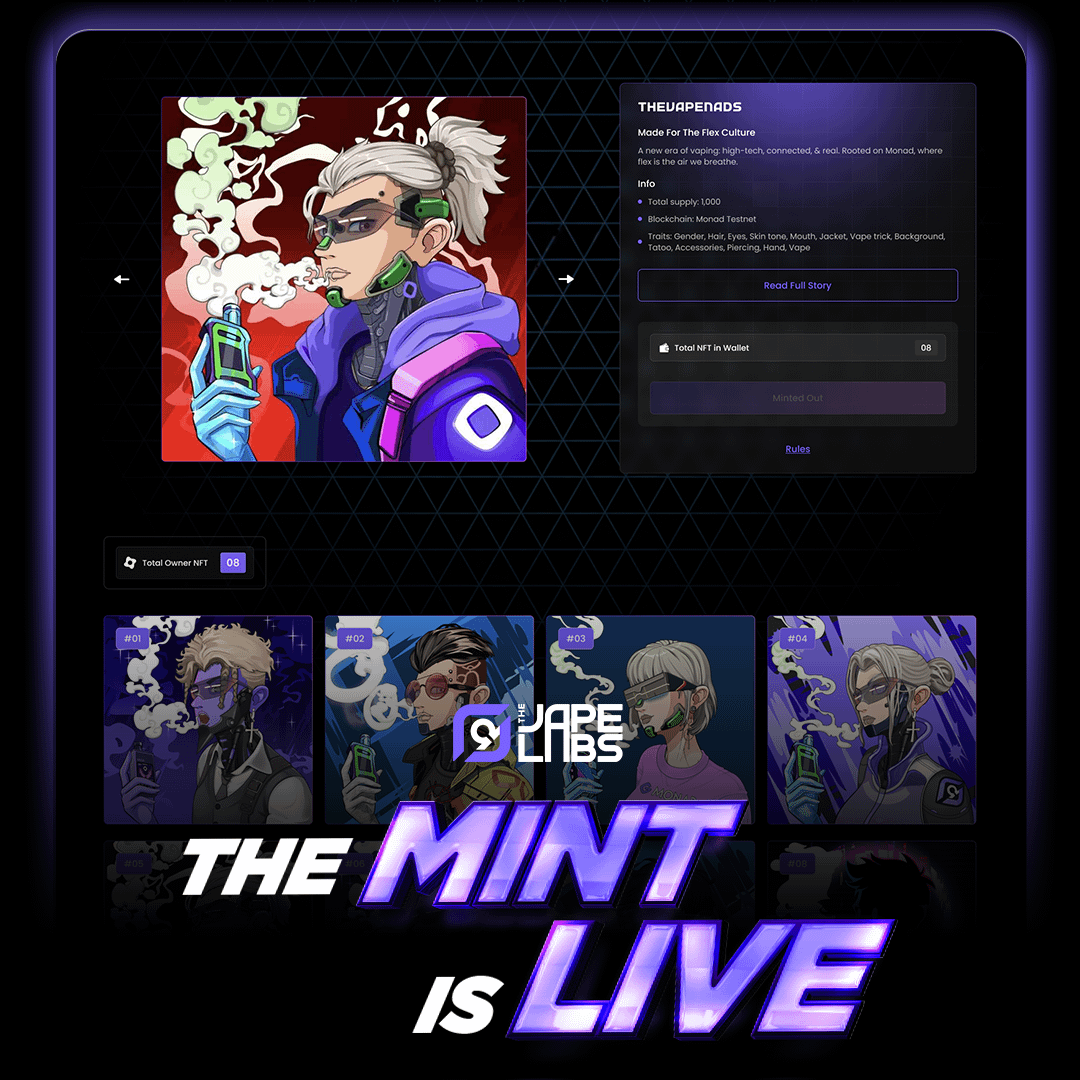 thevapelabs's tweet photo. TheVapeNads Mint is LIVE!
> For wallets that secured NFTs during pre-mint
> No time limit

Mint here 👉 https://t.co/Moxof6ofDf

Tutorial below 👇