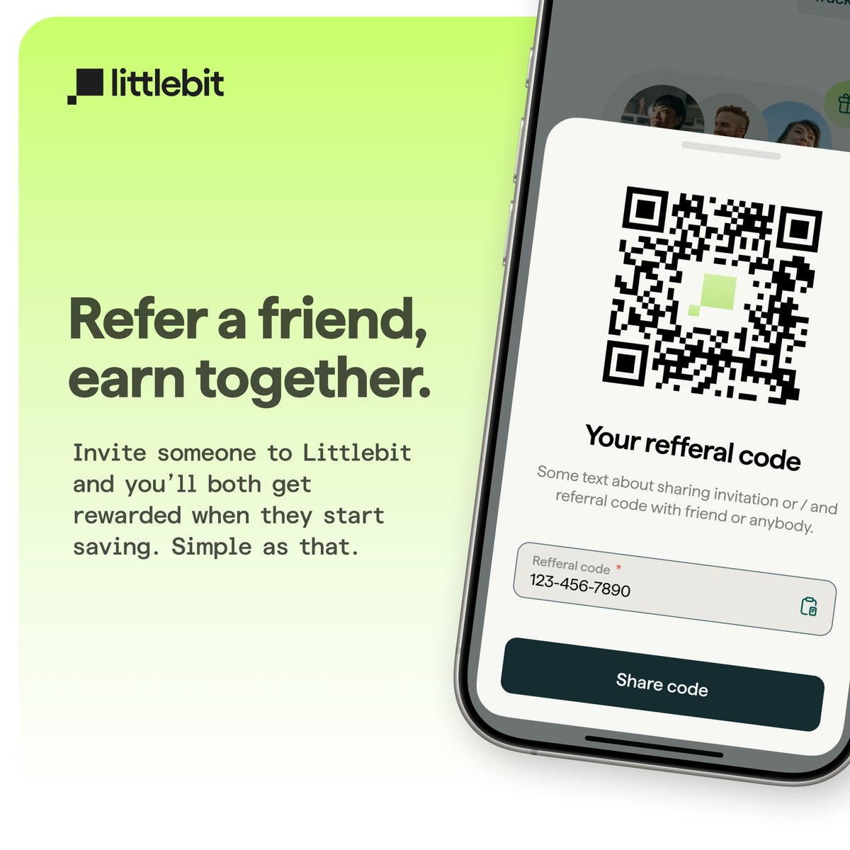 🟥6/7 - Invite. Earn. Stack. | #LittlebitSeries Your friends deserve an  easy way to save Bitcoin - and now you can earn together. Share your  Littlebit referral code and: You both get