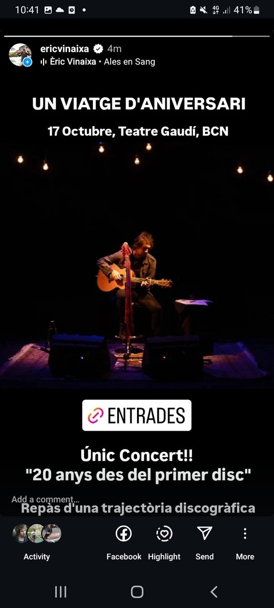 Família!
Divendres 17 d'octubre faré un únic concert per celebrar els 20 anys de carrera discogràfica amb <a href="/Picap/">♫Discogràfica Picap♫</a>  al <a href="/teatregaudi/">Teatre Gaudí</a> de BCN.
Revisarem cançons de tots els àlbums. Serà preciós!
ENTRADES:
teatregaudibarcelona.koobin.com/?idioma=CA