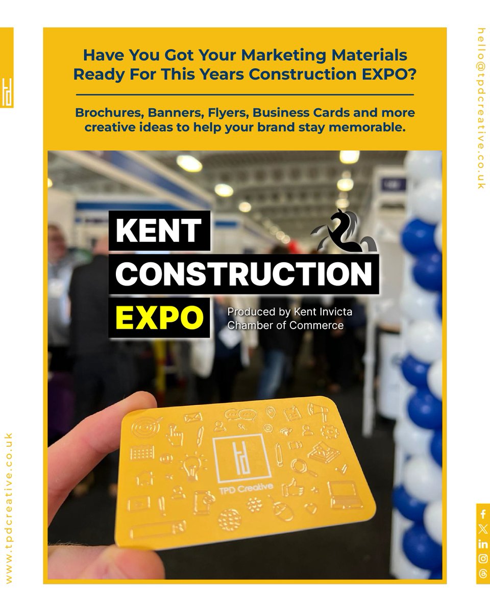 TPD_Creative's tweet photo. Heading to the Kent Construction EXPO next month?
Make sure your business stands out from the crowd.

Because you don’t want to be the stand people forget 5 minutes after walking past.

Get in contact:
hello@tpdcreative.co.uk
https://t.co/W5e93JhTn7

#KentConstructionExpo https://t.co/k9ydRrukvS