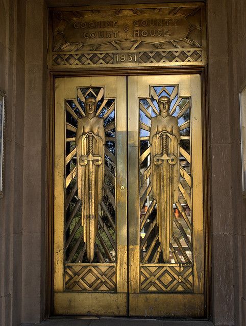 Art Deco doors at the Cochise County Courthouse in Bisbee, Arizona, completed in 1931.
