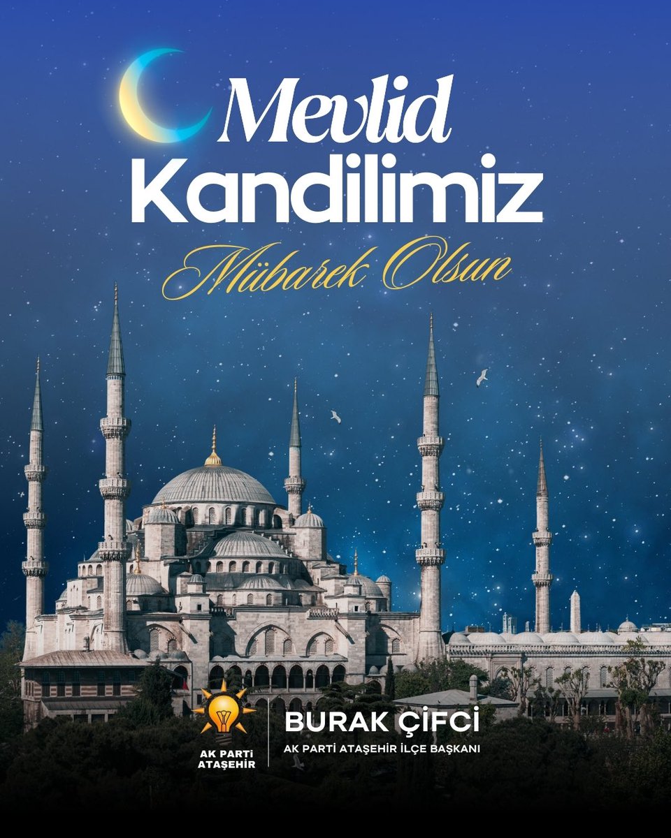 Alemlere rahmet olarak gönderilen Peygamber Efendimiz Hz. Muhammed Mustafa'nın (sav) dünyayı şereflendirdiği bu mübarek gecenin tüm İslam alemine sağlık, huzur ve bereket getirmesini Rabbim'den niyaz ediyorum.

Mevlid Kandilimiz mübarek olsun.

#MevlidKandili

<a href="/atasehirakparti/">AK Parti Ataşehir</a>
