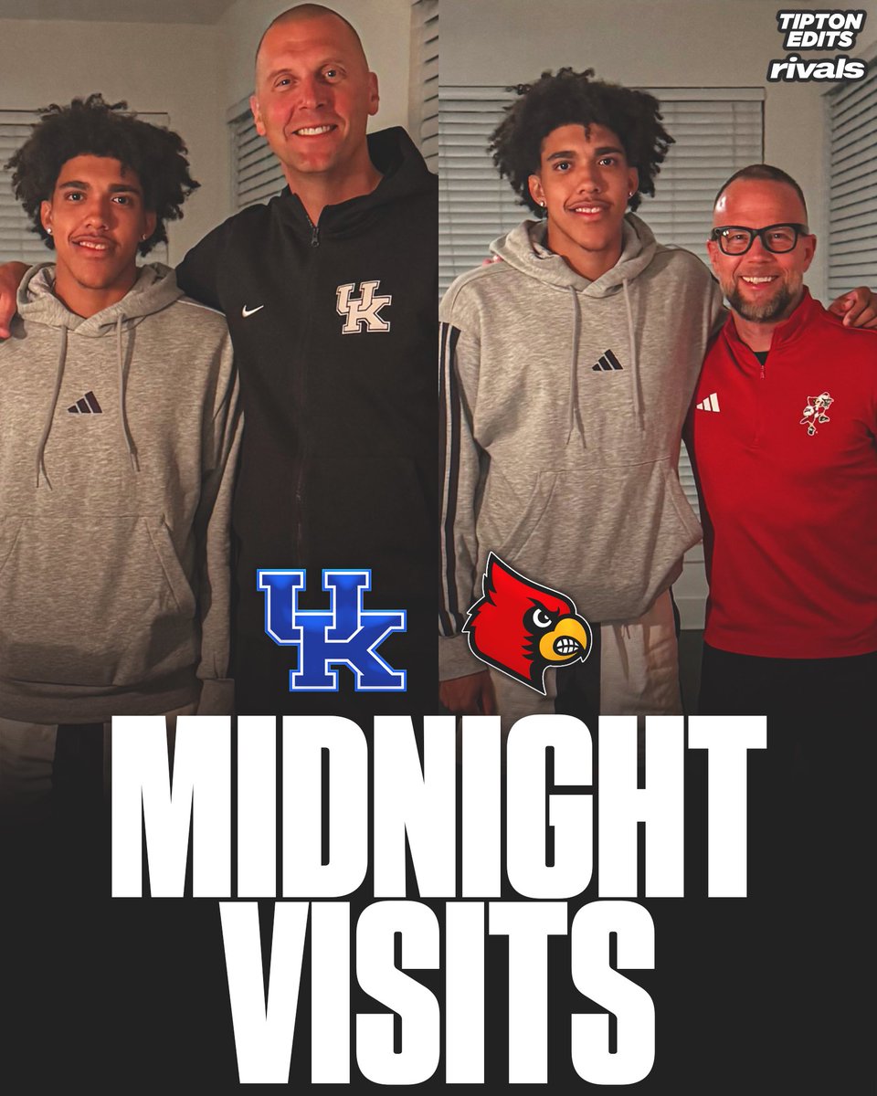 Kentucky’s Mark Pope and Louisville’s Pat Kelsey conducted in-home visits with Top-15 recruit Tay Kinney last night at midnight, as soon as the recruiting period began.

on3.com/rivals/tay-kin…