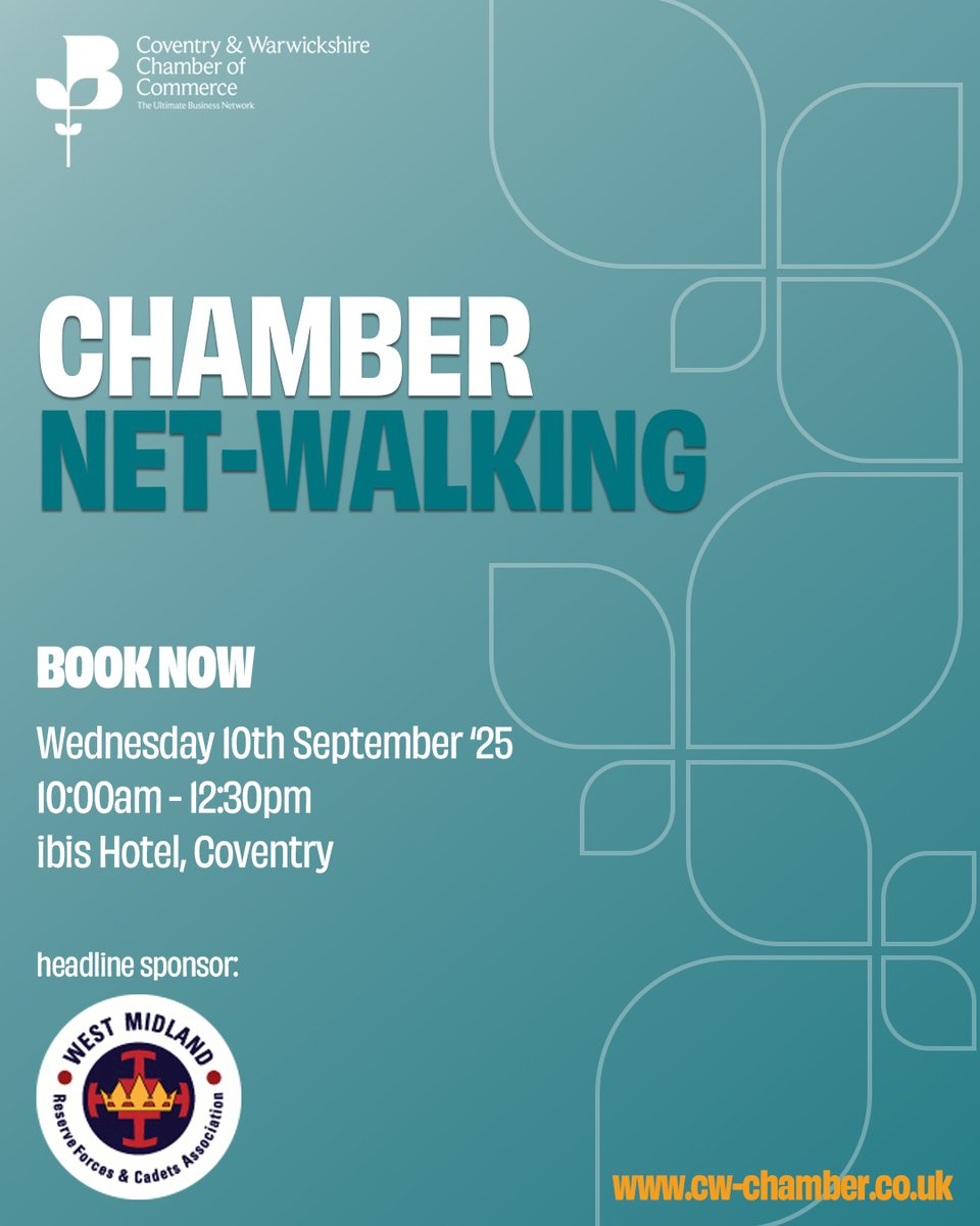 EVENTS | The countdown is on! There is just 1 week to go until our next Chamber Net-Walking event, sponsored by West Midland Reserve Forces &amp; Cadets Association (RFCA).

Book your FREE place now 👉 cw-chamber.co.uk/events/chamber…