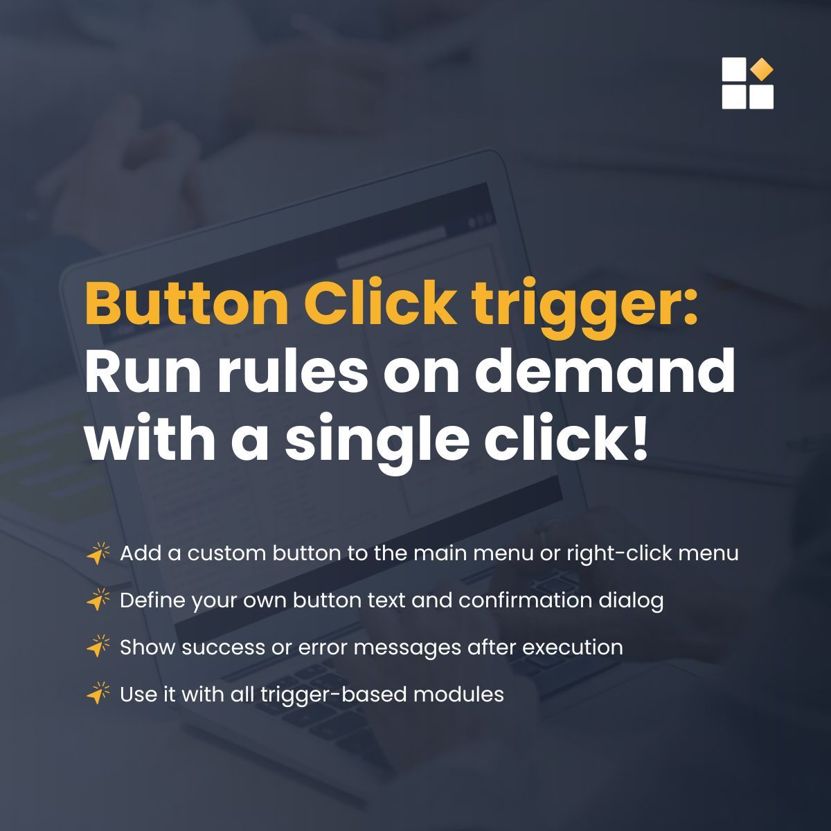 unitflyaddons's tweet image. Run rules on demand! 
No need to wait for workflows or property changes โ the new Button Click trigger in #ExtensionKitCore lets you execute any rule directly from the #MFiles UI. ๐ฑ๏ธ
๐ Try it now: buff.ly/1YRA3c2