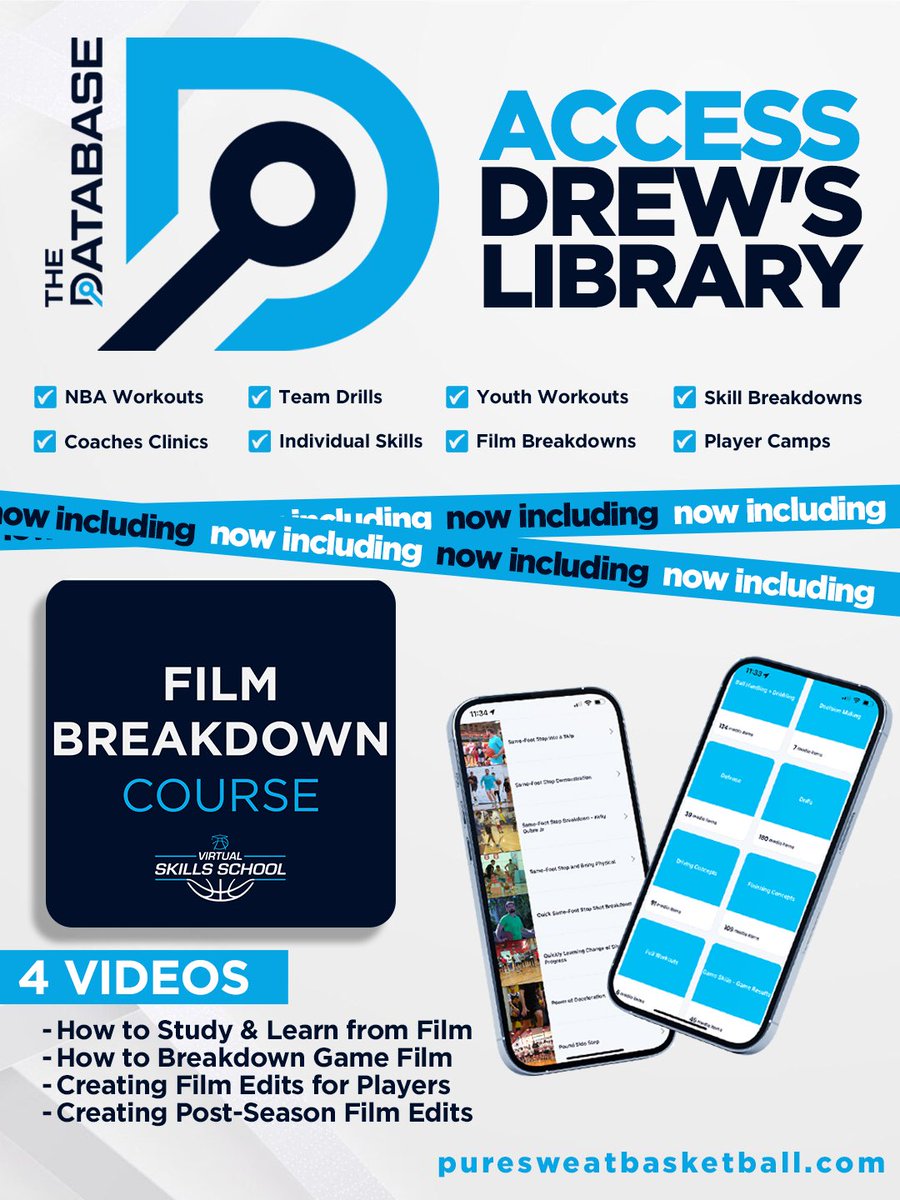 PureSweat's tweet image. 🆕 drop inside The Database 🚨 

We just added the film breakdown course and the team toughness drill book. More game skills, more game results!

puresweatbasketball.com/database