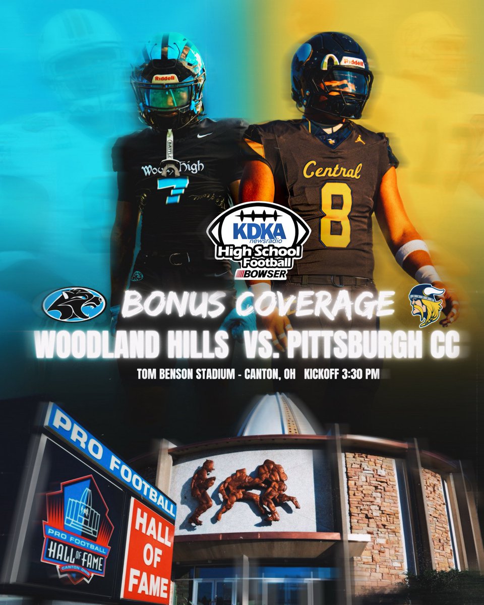 🏈 BONUS COVERAGE ‼️

This Saturday we’re live from Tom Benson Stadium in Canton, OH as Woodland Hills takes on Pittsburgh Central Catholic 👀🔥

Kickoff at 3:30 PM inside the Pro Football Hall of Fame stadium 🏟️

#KDKAFridayNightLights | #WPIAL | #PowerOfBowser