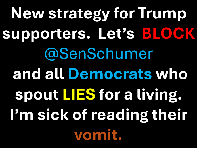 TuCreavitNos's tweet photo. @SenSchumer We have the power to silence these lying tards.    #BlockDemocrats https://t.co/3T5hxNlEwa