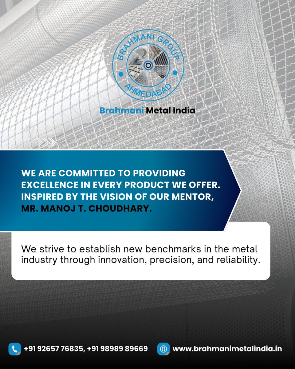 BrahmaniMetal's tweet image. At Brahmani Metal India, we believe in delivering excellence with every product. Guided by the vision of our mentor, Mr. Manoj T. Choudhary.

📞 +91 92657 76835, +91 98989 89669
📧 brahmanimetalindia@gmail.com
🌐 brahmanimetalindia.in

#BrahmaniMetalIndia #SSWireMesh