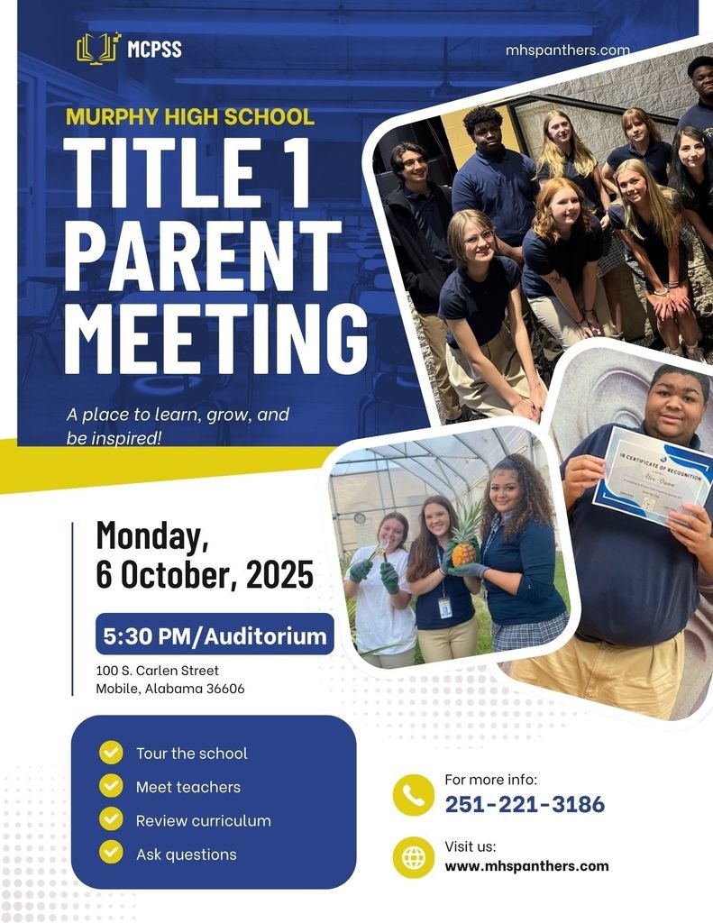 MHS Open House /Title 1 Meeting
October 6
5:30-7:00 PM
Meet the teachers!