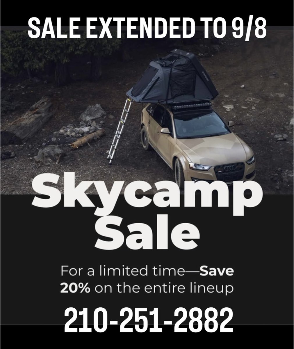 hawkesoutdoors's tweet image. #Ikamper #Skycamp #rooftoptent #sale extended until September 8th. Get yours today and get a special price on install as well at #HawkesOutdoors 210-251-2882.